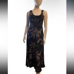 Vintage Y2K Black White Floral Mesh Overlay Sleeveless Maxi Dress Sz 8